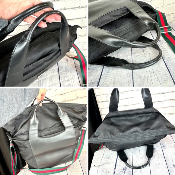 GUCCI black leather and nylon travel over-night crossbody bag LIKE NEW - Picture 14 of 16